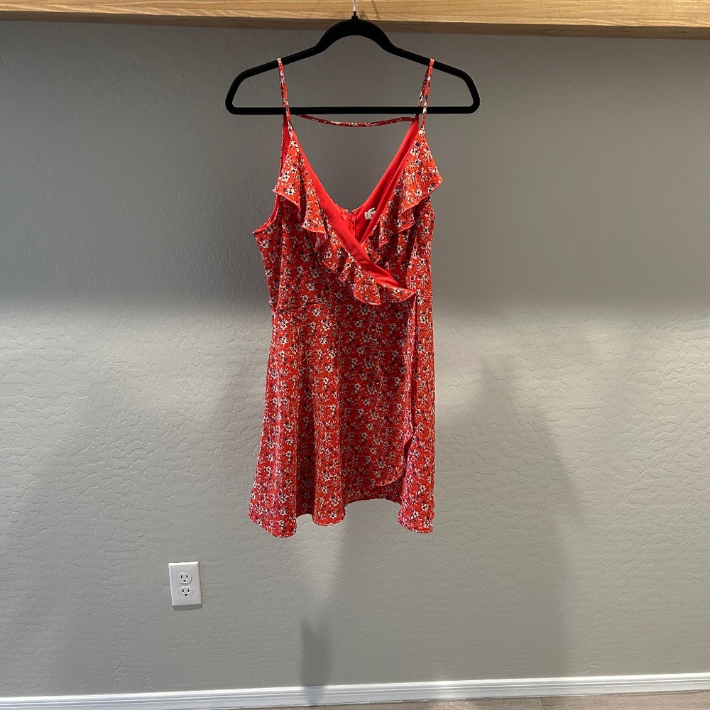 Red flower print dress